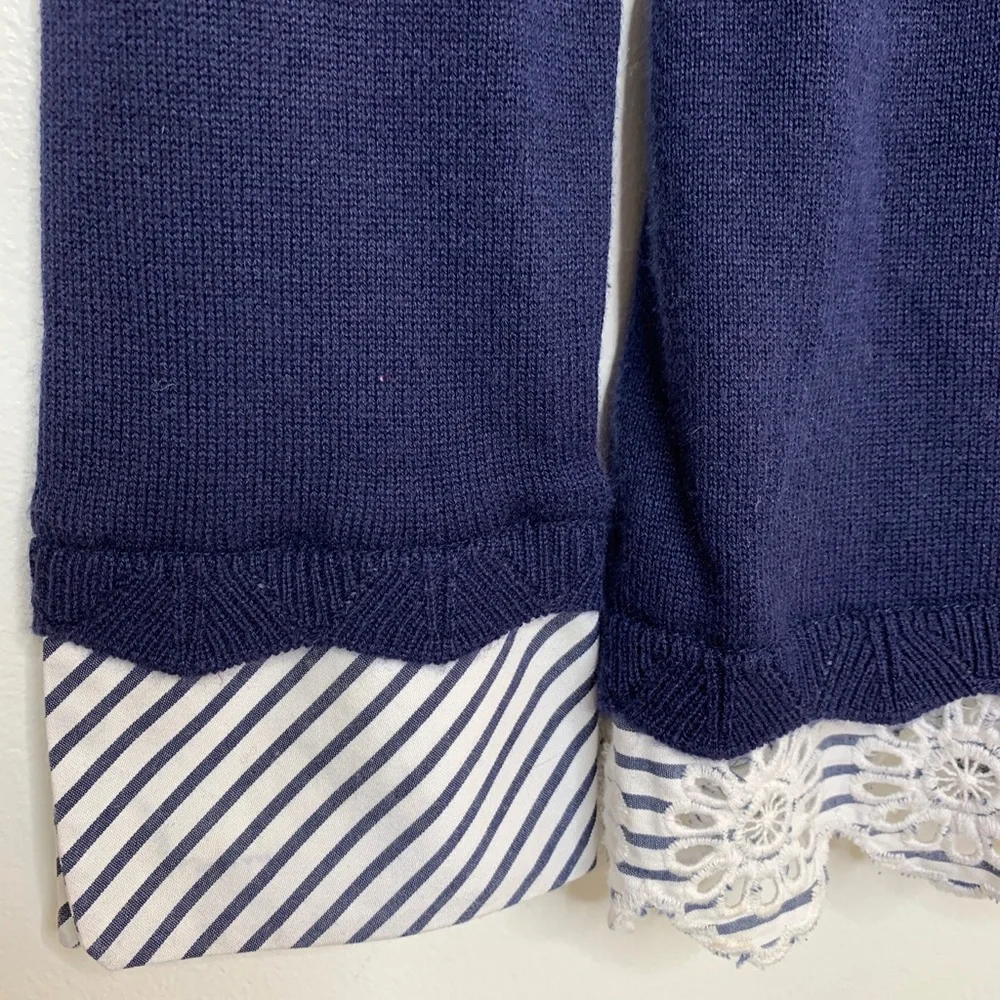 White House Black Market Navy Sweater With Stripe Trim Nautical Size XS 10% Silk